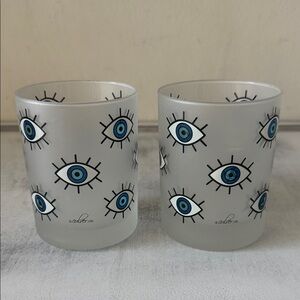 Culver Blue Evil Eye Pattern Frosted 2 Glasses Set